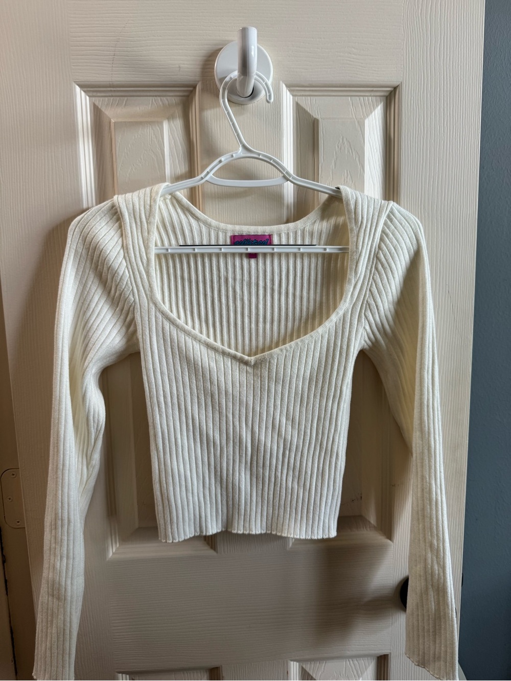 Edikted Ribbed Scoop Long Sleeve Top - Cream